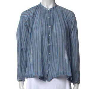 Doen blue striped mock neck blouse